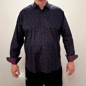 Luchiano Visconti Men's Navy Patterned Shirt